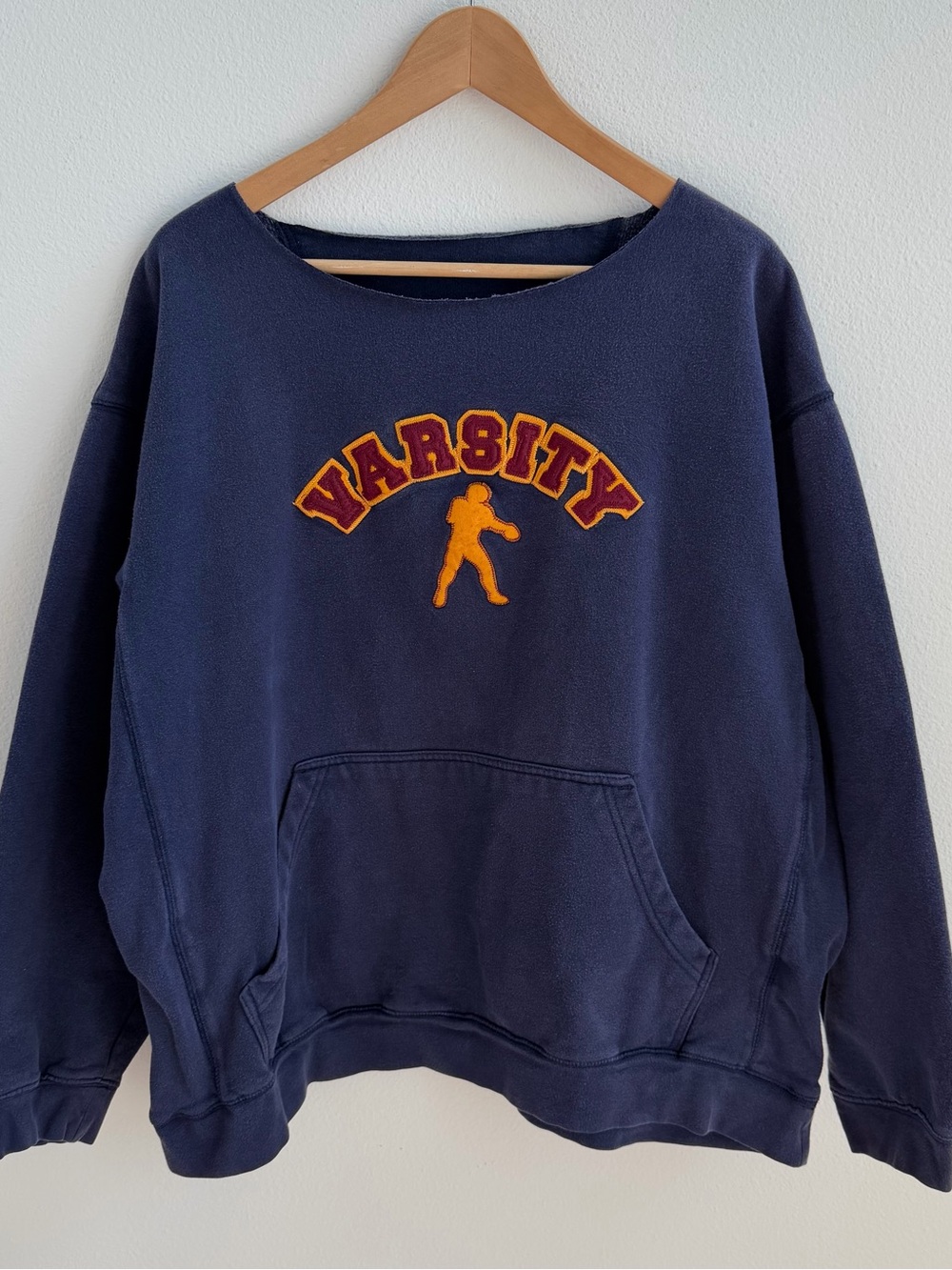 Varsity Football Oversized Navy Off The Shoulder Sweatshirt